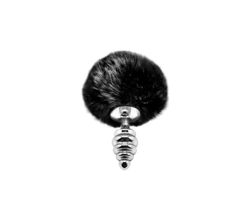 Заказать Серебристая анальная пробка с черным хвостиком Metal Anal Fluffly Twist Plug S