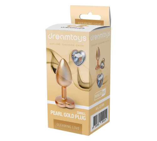 Золотистая анальная пробка с прозрачным кристаллом-сердцем Pearl Gold Plug Small