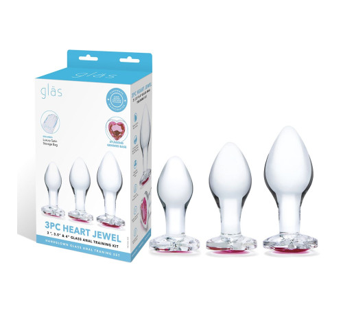 Набор из 3 стеклянных анальных пробок Heart Jewel Plug Set