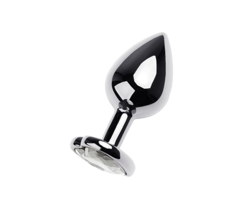 Серебристая анальная пробка с прозрачным кристаллом-сердцем - 8 см.