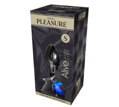 Серебристая анальная втулка с синим кристаллом Mini Metal Butt Plug Size S - 7 см.