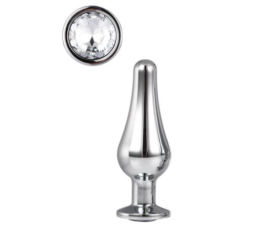 Серебристая анальная пробка с кристаллом Silver Pleasure Plug S - 9 см.