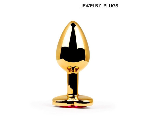 Золотистая анальная пробка с красным кристаллом - 9 см.
