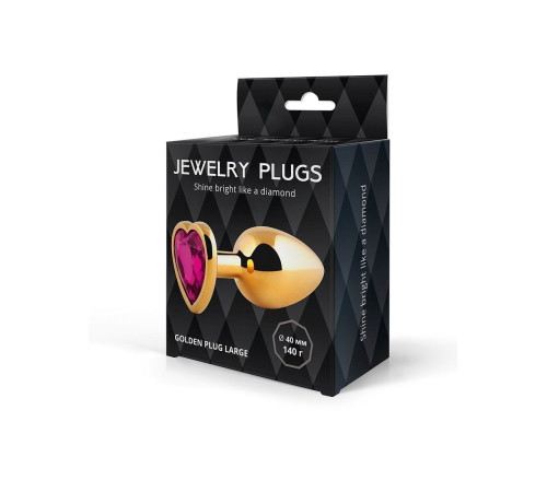 Золотистая анальная пробка с малиновым кристаллом - 9 см.