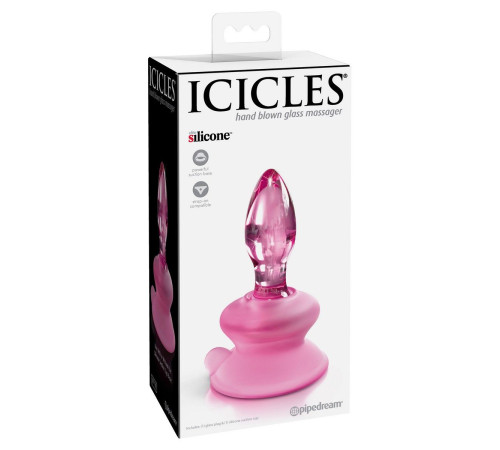 Розовая стеклянная пробка Icicles №90 с силиконовой присоской - 8 см.
