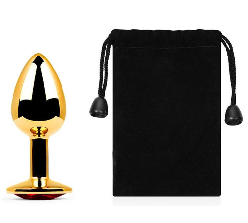 Золотистая анальная пробка с красным стразом - 7,2 см.