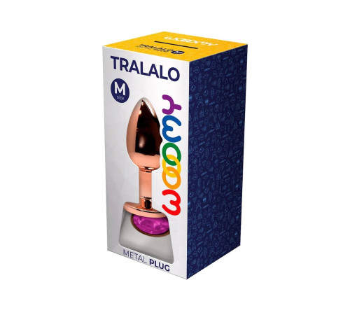 Золотистая анальная втулка Wooomy Tralalo M с розовым кристаллом - 8 см.