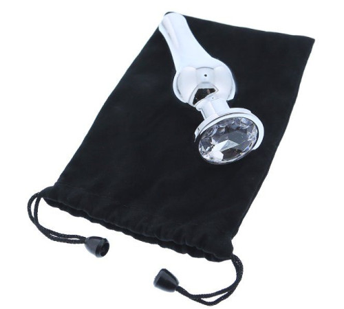 Серебристая анальная пробка с кристаллом Silver Pleasure Plug S - 9 см.