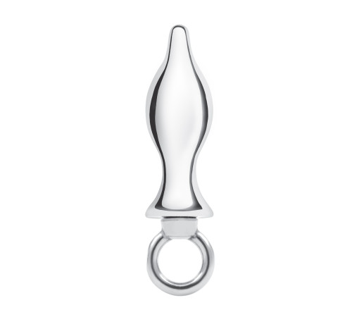 Металлический плаг с кольцом Stainless Steel Metal Tapered Butt Plug With Loop Hardware - 10 см.