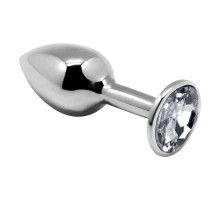 Серебристая анальная втулка с прозрачным кристаллом Mini Metal Butt Plug Size S - 7 см.