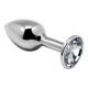 Заказать Серебристая анальная втулка с прозрачным кристаллом Mini Metal Butt Plug Size S - 7 см.