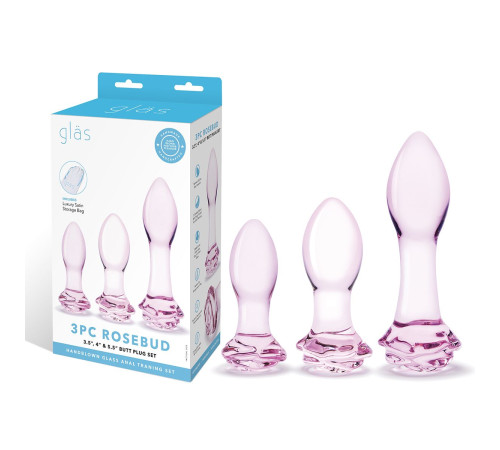 Набор из 3 стеклянных анальных пробок Rosebud Butt Plug Set Набор из 3 стеклянных анальных пробок Rosebud Butt Plug Set