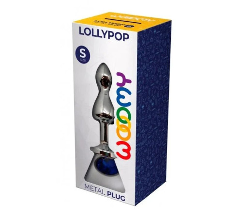 Серебристая анальная втулка Wooomy Lollypop Size S с синим кристаллом