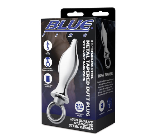 Металлический плаг с кольцом Stainless Steel Metal Tapered Butt Plug With Loop Hardware - 10 см.