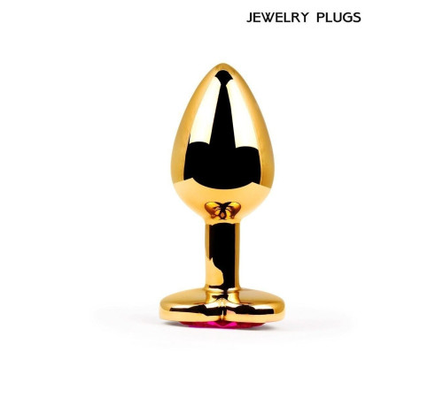Золотистая анальная пробка с малиновым кристаллом - 9 см.