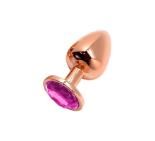 Золотистая анальная втулка Wooomy Tralalo M с розовым кристаллом - 8 см.