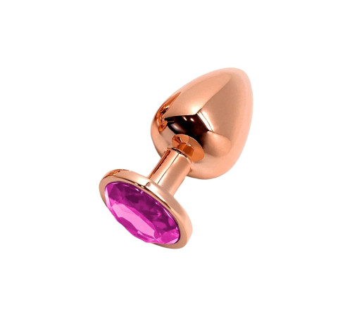 Золотистая анальная втулка Wooomy Tralalo M с розовым кристаллом - 8 см.