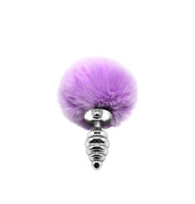 Серебристая анальная пробка с сиреневым помпоном Metal Anal Fluffly Twist Plug S