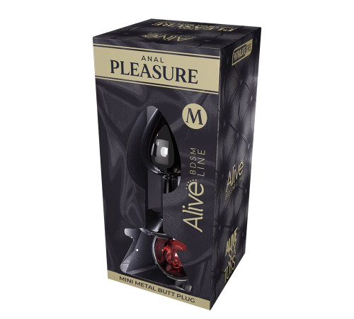 Серебристая анальная втулка Mini Metal Butt Plug Size M с красным кристаллом
