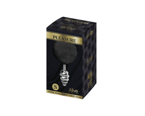 Заказать Серебристая анальная пробка с черным хвостиком Metal Anal Fluffly Twist Plug S