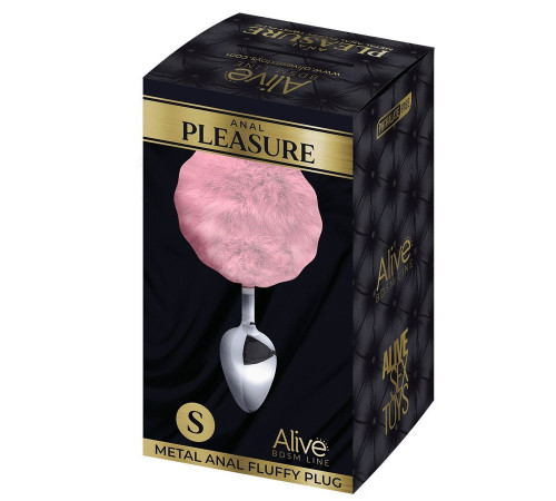 Серебристая анальная втулка с розовым хвостиком Alive Metal Anal Fluffly Plug S
