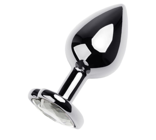 Серебристая анальная пробка с прозрачным кристаллом-сердцем - 8 см.