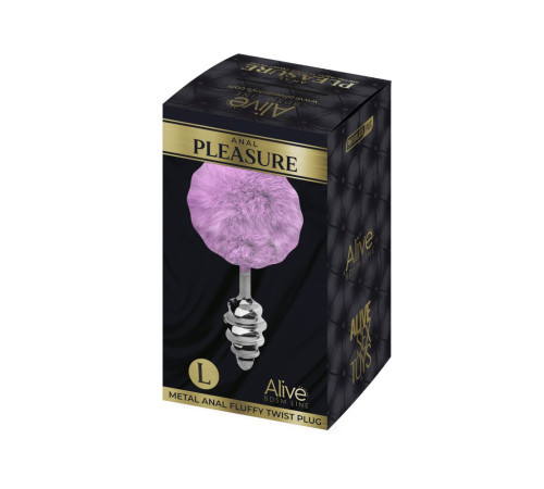 Серебристая анальная пробка с сиреневым мехом Metal Anal Fluffly Twist Plug L
