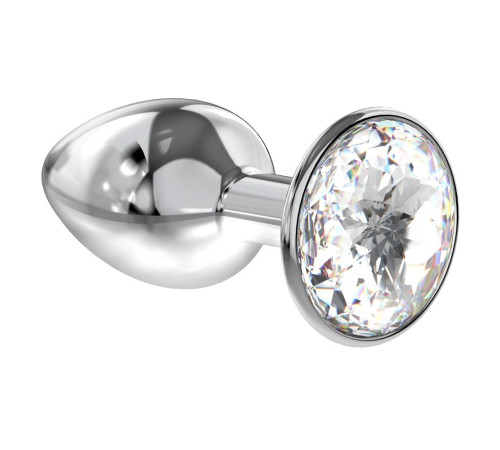 Серебристая анальная пробка Sparkle XL с прозрачным кристаллом - 11 см.