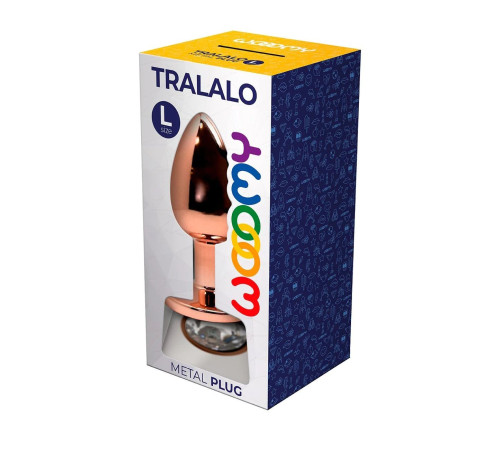 Золотистая анальная втулка Wooomy Tralalo L с прозрачным кристаллом - 9 см.