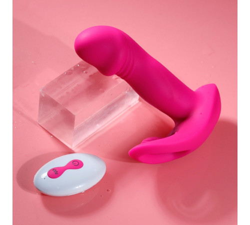 Розовый вагинально-клиторальный вибратор c функцией фингеринга