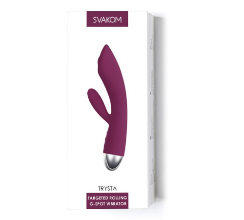 Фиолетовый вибратор Trysta с клиторальным отростком и движущимся шариком в кончике - 18,6 см.