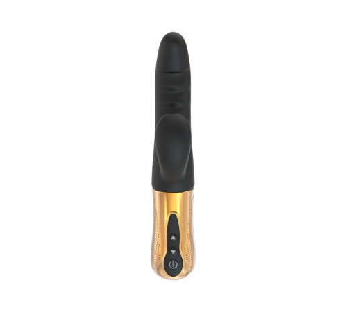 Черный вибратор с возвратно-поступательными движениями Big Thrust Rabbit - 23 см.