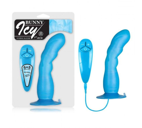 Голубой вибратор для G-точки BUNNY ICY - 18 см.