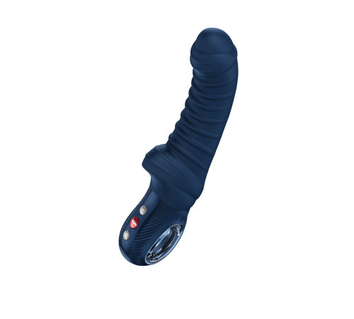 Синий вибратор Tiger с ребрышками - 22,5 см.