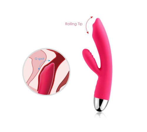 Сливово-розовый вибратор Trysta с клиторальным отростком и движущимся шариком в кончике - 18,6 см.