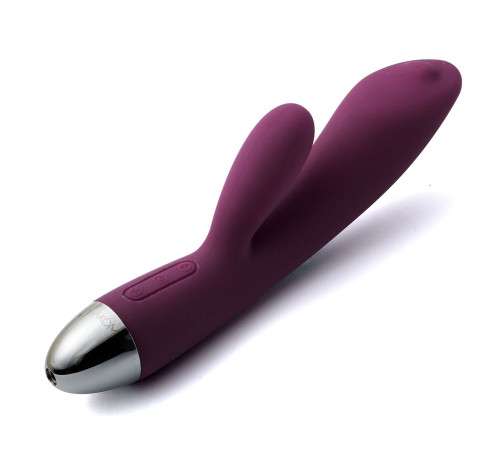 Фиолетовый вибратор Trysta с клиторальным отростком и движущимся шариком в кончике - 18,6 см.