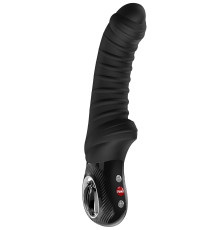 Черный вибратор Tiger с ребрышками - 22,5 см.