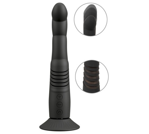 Черный вибратор с поступательными движениями G and P-Spot Thrusting Vibrator - 23 см.
