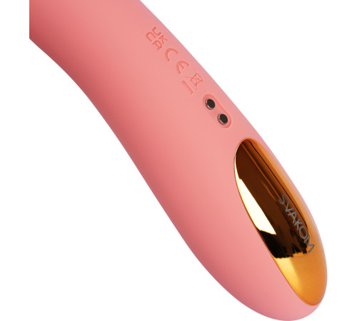 Персиковый изогнутый вибромассажер Ava Neo с функцией пенетрации - 19,6 см.