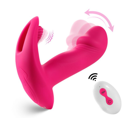 Розовый вагинально-клиторальный вибратор c функцией фингеринга