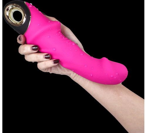 Ярко-розовый рельефный вибратор-реалистик - 22,5 см.