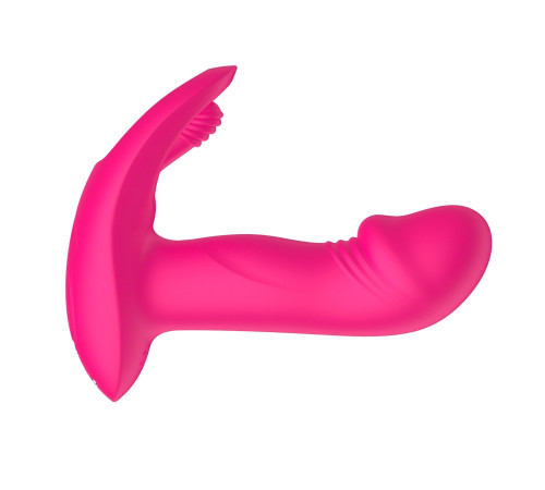 Розовый вагинально-клиторальный вибратор c функцией фингеринга