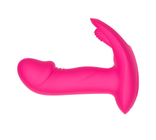 Розовый вагинально-клиторальный вибратор c функцией фингеринга