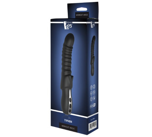 Черный изогнутый вибратор с ребрышками Typhon - 23 см.