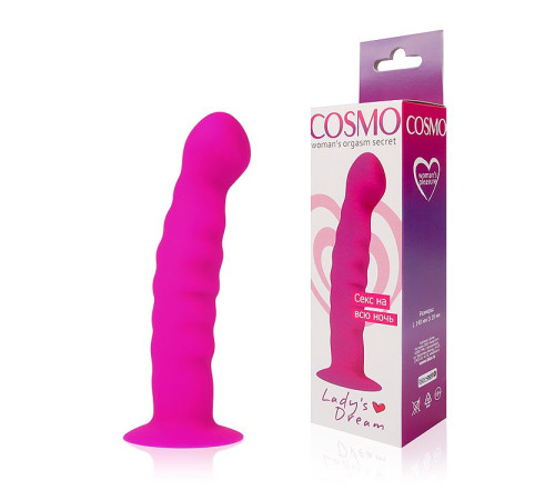 Розовый фаллоимитатор с ребристой поверхностью Cosmo - 14 см.