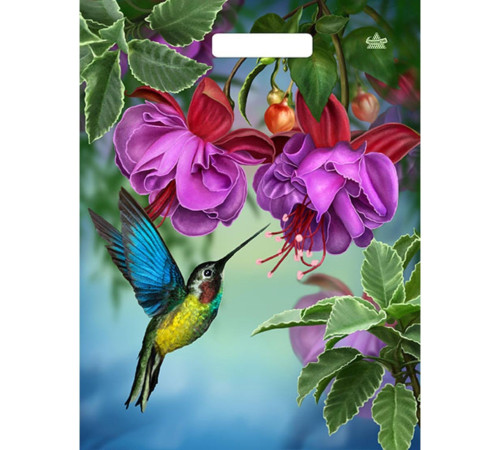 Пакет с принтом в виде колибри в цветах с вырубной ручкой (31х40 см)