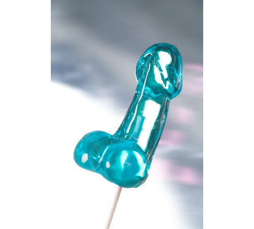 Голубой леденец в форме члена со вкусом блю кюрасао - 80 гр.