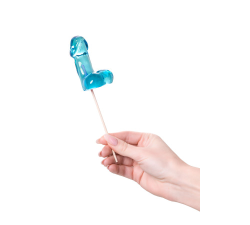 Голубой леденец в форме члена со вкусом блю кюрасао - 80 гр.