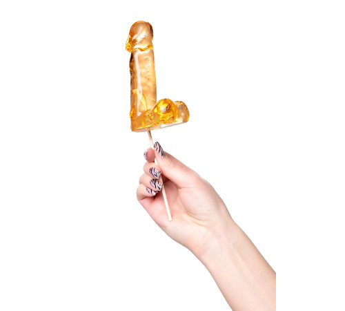 Оранжевый леденец в форме пениса со вкусом аморетто - 173 гр.