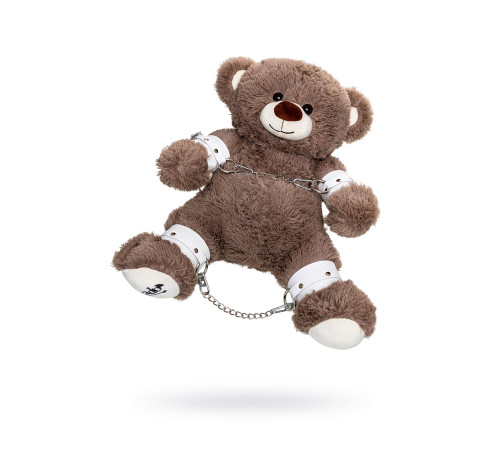 Бондажный набор: бурый мишка с белыми оковами и наручниками